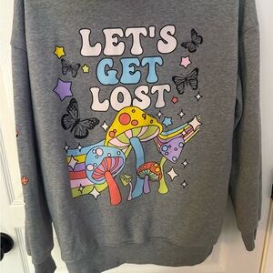 Gray Sweatshirt with Colorful Mushroom Design
